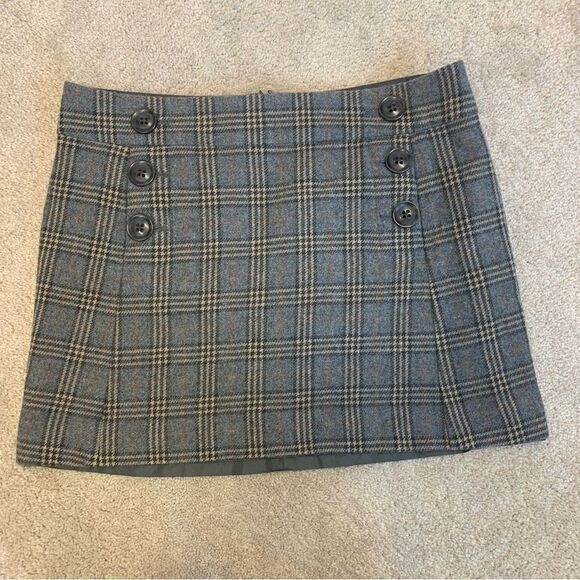 𝅺GAP gray brown wool plaid check button detail miniskirt Sz 8 - Picture 7 of 14